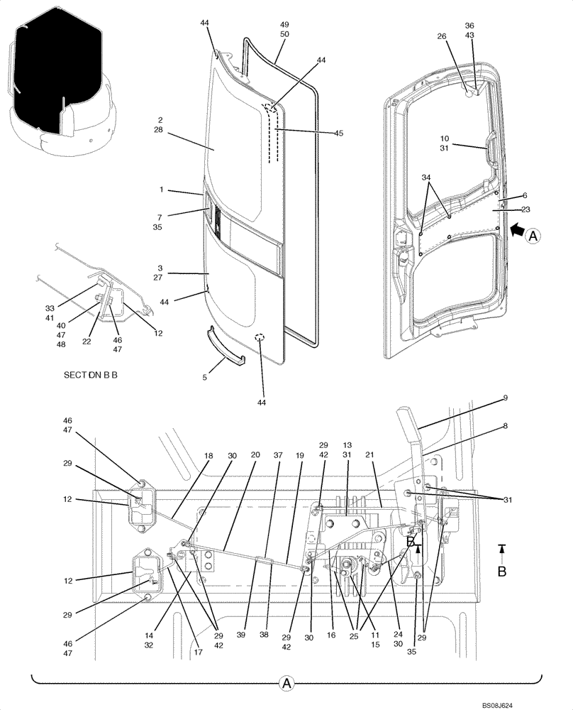 Схема запчастей Case CX50B - (01-057) - DOOR ASSY, CAB (PM51C00006F1%LD) (05) - SUPERSTRUCTURE