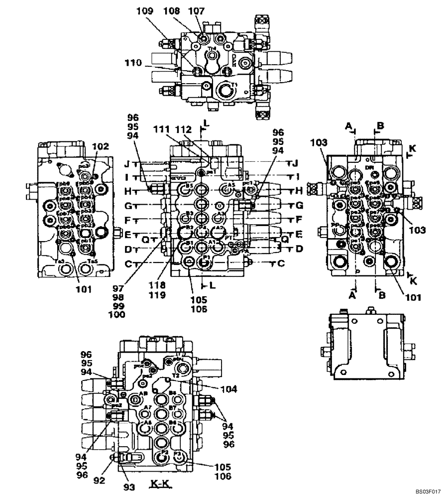 Схема запчастей Case CX135SR - (08-076) - KMJ2633 VALVE ASSY, CONTROL - MODELS WITHOUT DOZER BLADE (08) - HYDRAULICS