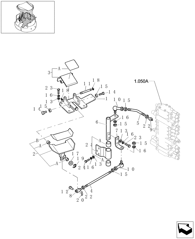 Схема запчастей Case CX20B - (1.070[07]) - CONTROL OPERATORS - PEDAL INSTAL (90) - PLATFORM, CAB, BODYWORK AND DECALS