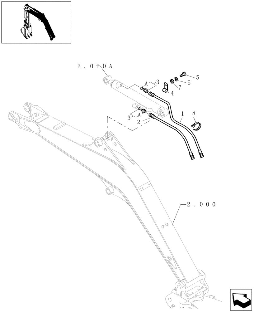 Схема запчастей Case CX27B - (2.020[02]) - ARM CYLINDER LINES (02) - Section 2