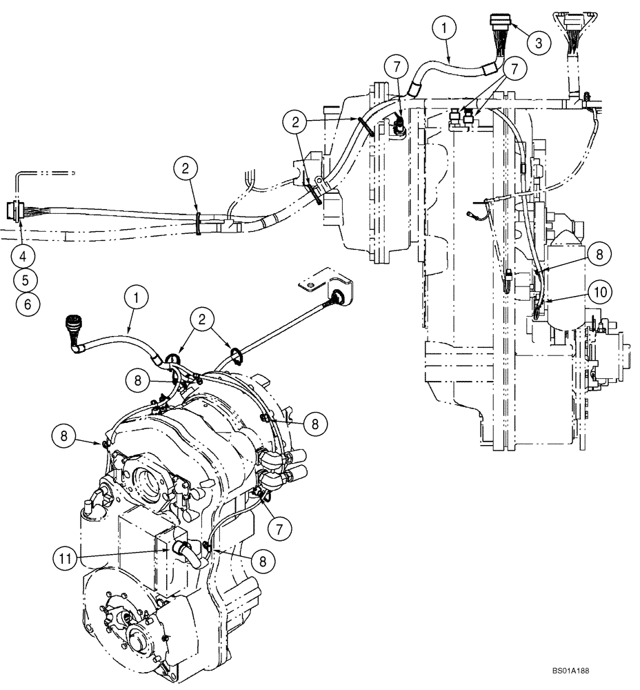 Схема запчастей Case 521D - (04-14) - HARNESS - TRANSMISSION (04) - ELECTRICAL SYSTEMS