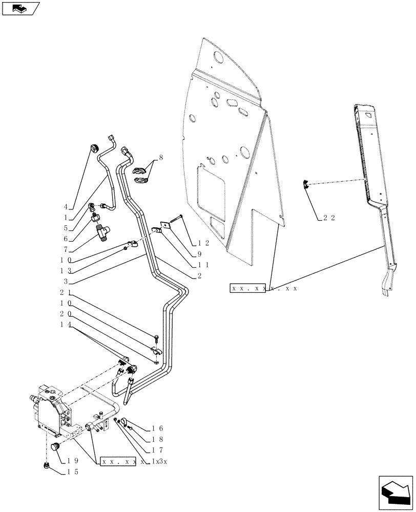 Схема запчастей Case SR130 - (35.734.AH[03]) - AUX HYD, STD, CHASSIS PLUMBING (SR130,SR150) (35) - HYDRAULIC SYSTEMS