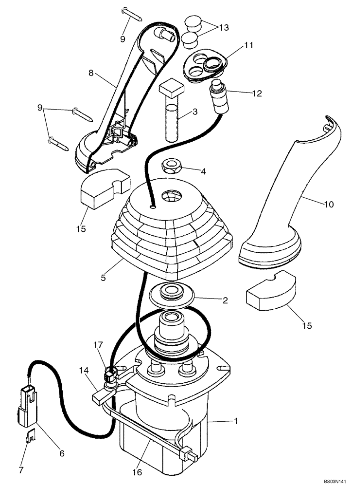 Схема запчастей Case 590SM - (08-54) - VALVE, JOYSTICK (PILOT CONTROLS) (LEFT-HAND) WITH HORN BUTTON (08) - HYDRAULICS