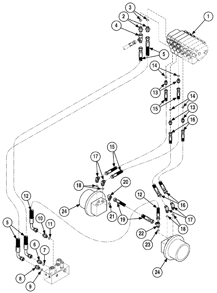 Схема запчастей Case 6010 - (08-03) - HYDRAULICS - REAR CONTROLS AND TRACK DRIVE, MODELS W/ FAIRFIELD DRIVE MOTORS (35) - HYDRAULIC SYSTEMS