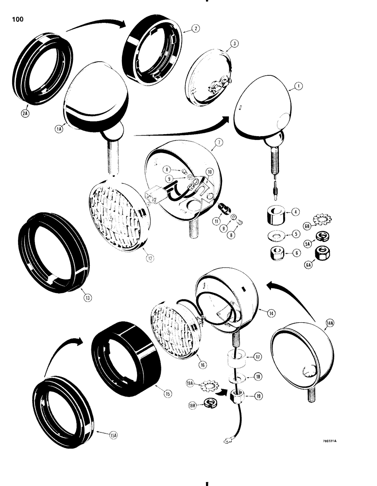 Схема запчастей Case W11 - (100) - FLOOD AND DRIVING LAMPS, D88684 REAR FLOOD LAMP (04) - ELECTRICAL SYSTEMS