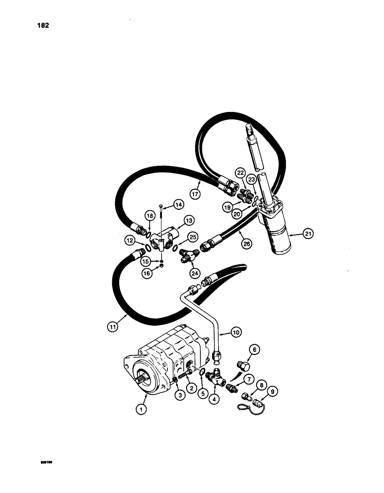 Схема запчастей Case W24C - (182) - STEERING HYDRAULIC CIRCUIT - PUMP TO CONTROL VALVE, MODELS WITHOUT AUXILIARY STEERING (05) - STEERING