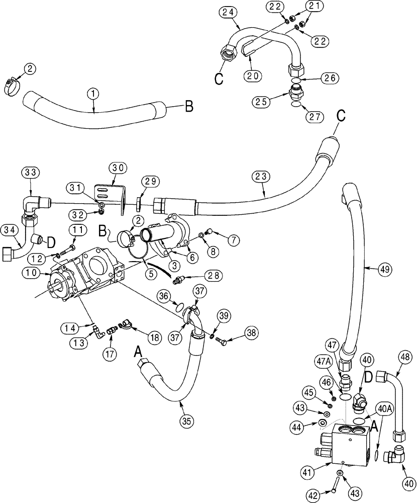 Схема запчастей Case 621C - (08-009C) - HYDRAULICS RESERVOIR TO HYDRAULIC PUMP ASN JEE0122501 RESERVOIR TO PUMP AND LOADER CONTROL VALVE (08) - HYDRAULICS