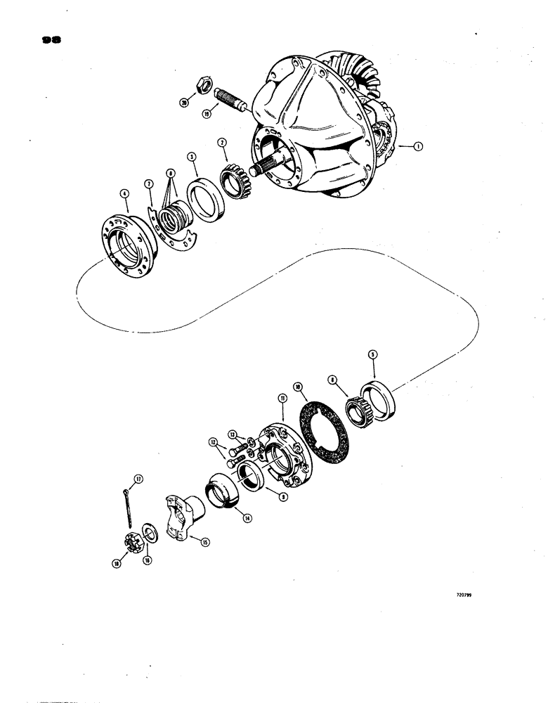 Схема запчастей Case W24B - (098) - FRONT AXLE AND DIFFERENTIAL, PINION BEARINGS AND COMPANION FLANGE (06) - POWER TRAIN