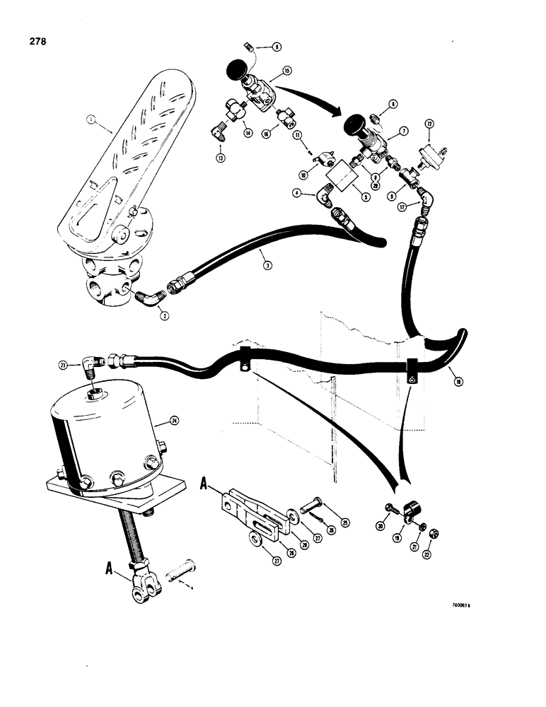 Схема запчастей Case W20B - (278) - BRAKE SYSTEM, PARKING BRAKE VALVE TO PARKING BRAKE ACTUATOR (07) - BRAKES