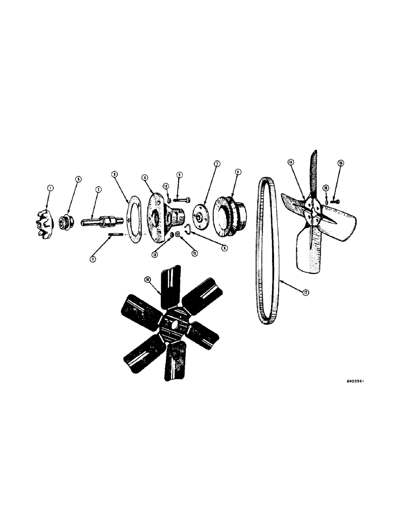 Схема запчастей Case 310C - (016[1]) - WATER PUMP, FAN, FAN BELT, AND PULLEY (01) - ENGINE