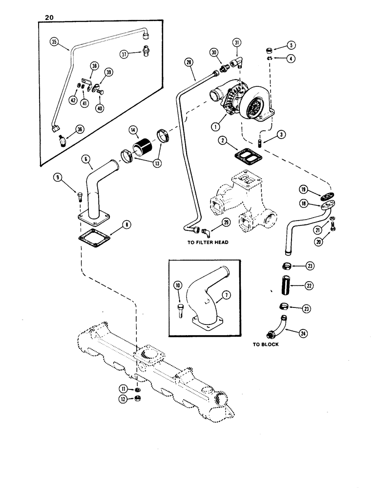 Схема запчастей Case 1450 - (020) - TURBO-CHARGER SYSTEM, 504BDT DIESEL ENGINE (02) - ENGINE