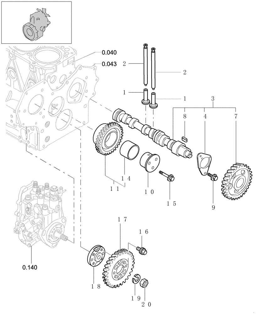 Схема запчастей Case CX20B - (0.080[01]) - CRANKSHAFT & DRIVING GEAR (10) - ENGINE