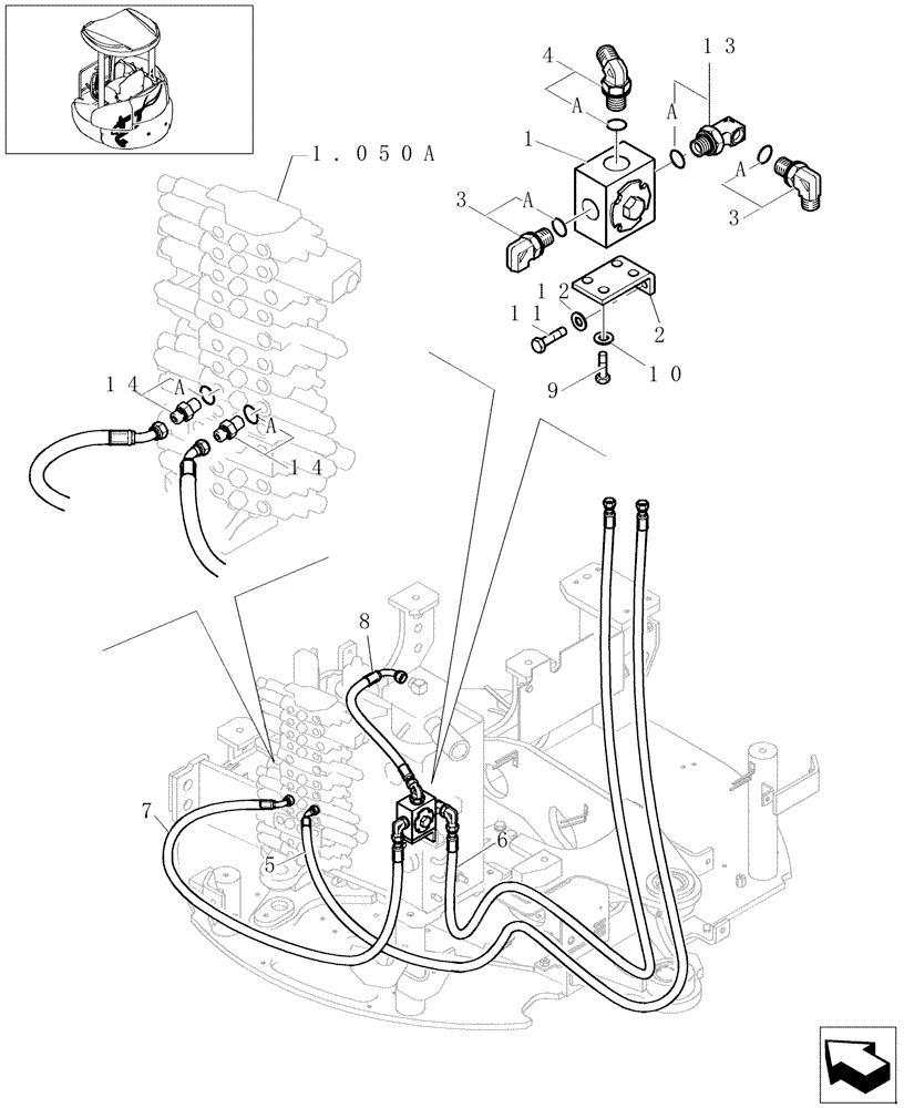 Схема запчастей Case CX27B - (1.050[04]) - HYD LINES CONTROL VALVE (01) - Section 1