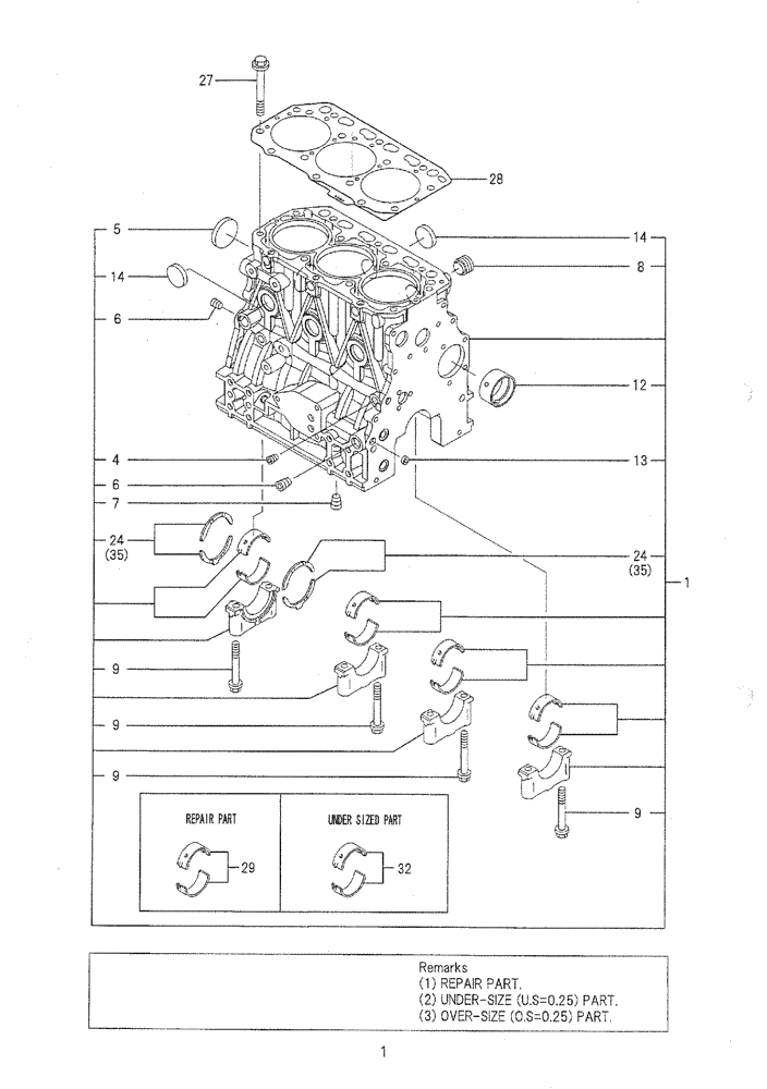 Схема запчастей Case CX36B - (08-001) - CYLINDER BLOCK ENGINE COMPONENTS