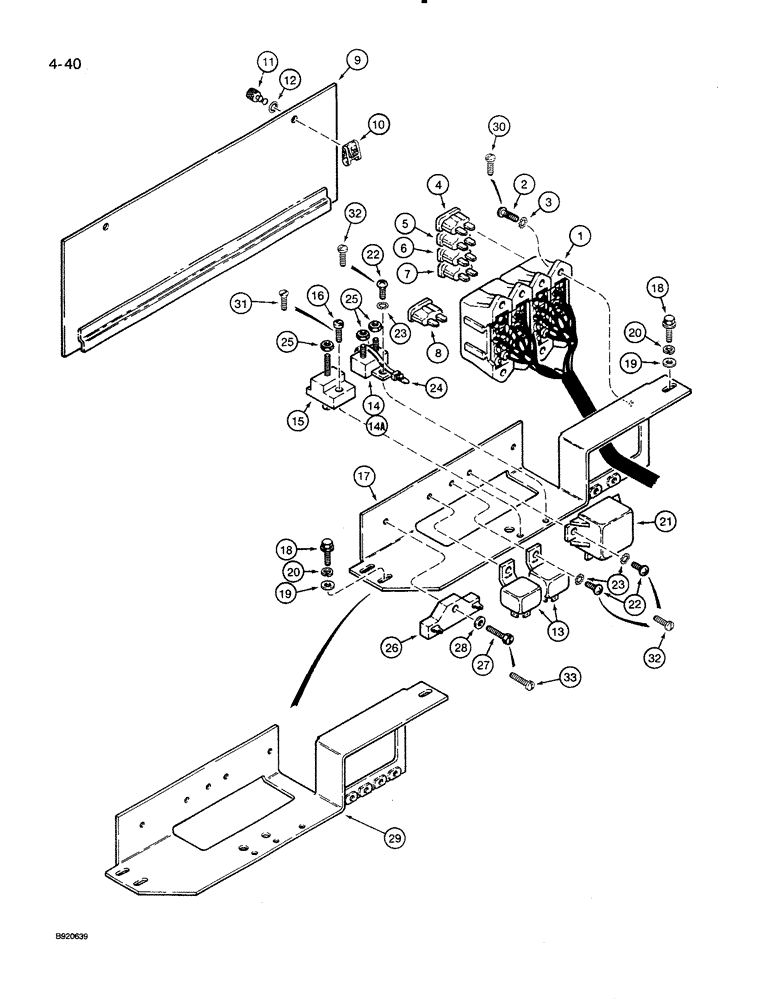 Схема запчастей Case 821 - (4-040) - CANOPY HARNESS - OPERATORS COMPARTMENT, POWER DISTRIBUTION CENTER, PRIOR TO P.I.N. JAK0024165 (04) - ELECTRICAL SYSTEMS