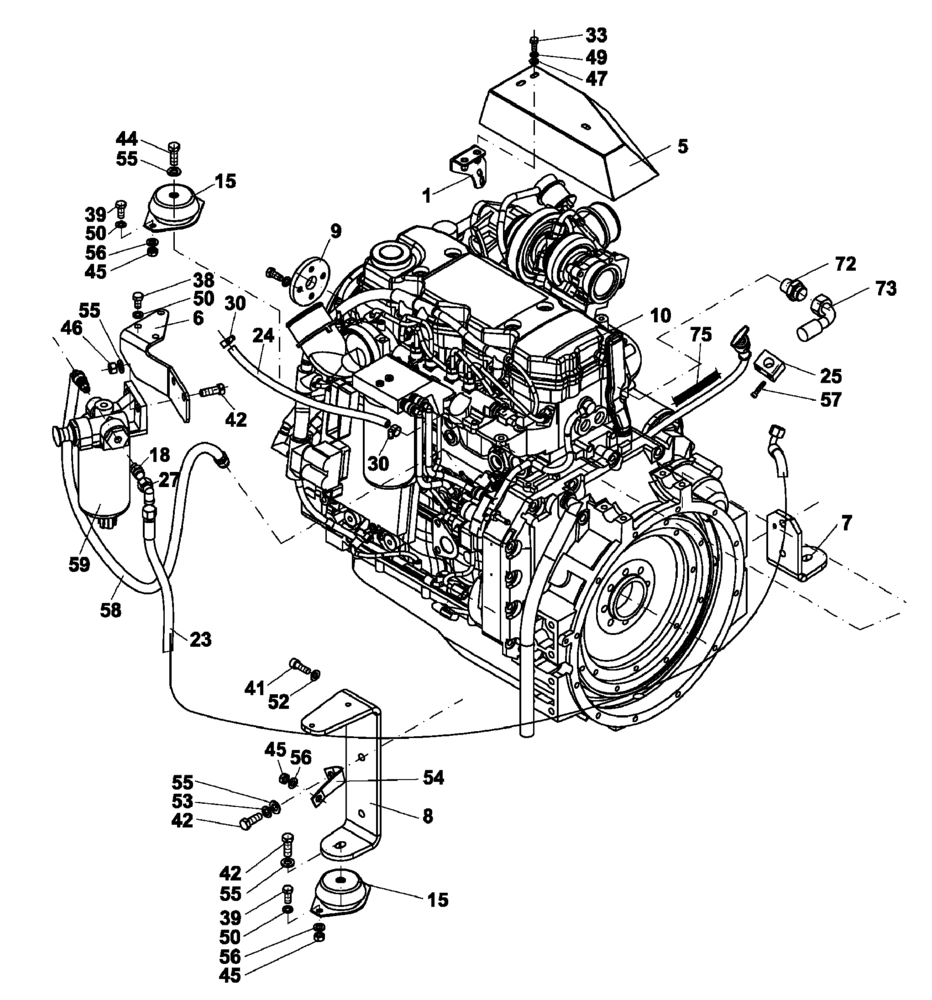 Схема запчастей Case DV213 - (10.012.01[02]) - ENGINE MOUNTING AND ATTACHING (GROUP 105B-ND135189) (10) - ENGINE