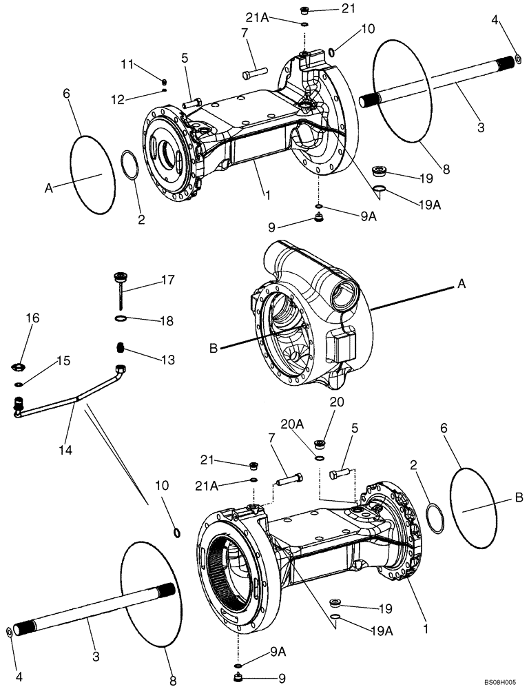 Схема запчастей Case 621E - (06-57) - AXLE, REAR - HOUSING - P.I.N. N8F203848 AND AFTER (06) - POWER TRAIN