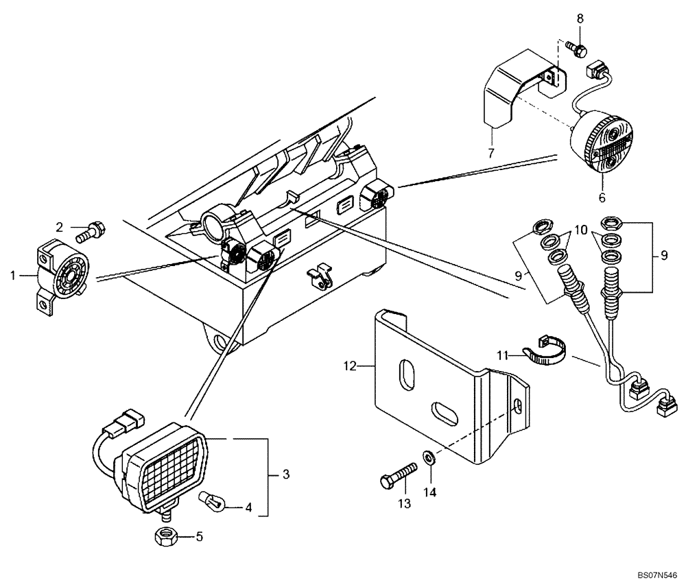 Схема запчастей Case 335B - (67A03041463[001]) - TAIL LIGHTS / HORN / SENSORS - REAR CHASSIS (SIMPLE MUX P.I.N. HHD0335BN8PG58100 AND AFTER) (87746090) (13) - Electrical System / Decals