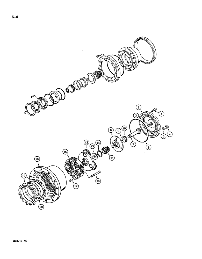 Схема запчастей Case 125B - (6-04) - FINAL DRIVE TRANSMISSION, P.I.N. 74251 THROUGH 74963, 21801 THROUGH 21868, 26801 AND AFTER (06) - POWER TRAIN