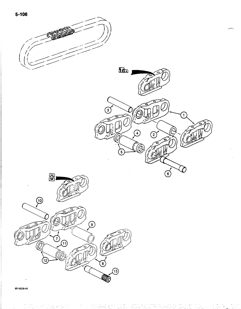 Схема запчастей Case 170B - (5-106) - TRACK CHAIN, LINKS AND PINS, P.I.N. 74341 THROUGH 74456 (11) - TRACKS/STEERING