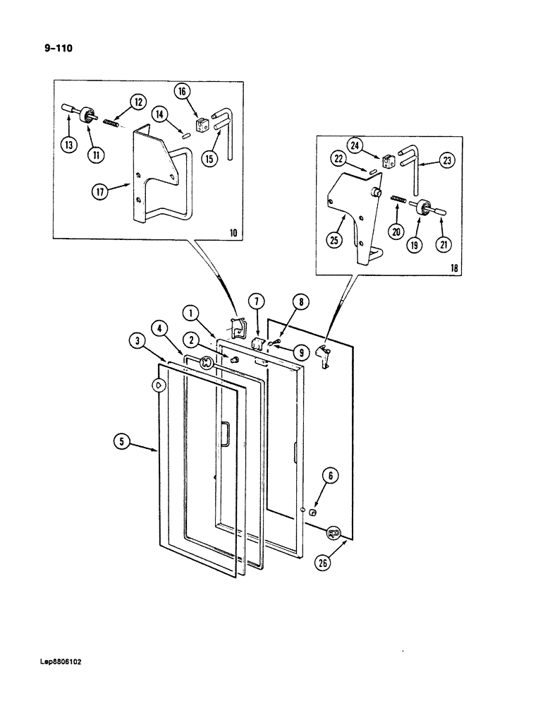 Схема запчастей Case 125B - (9-110) - CAB WINDSHIELD, P.I.N. 21807 THROUGH 21868, 26801 AND AFTER (09) - CHASSIS