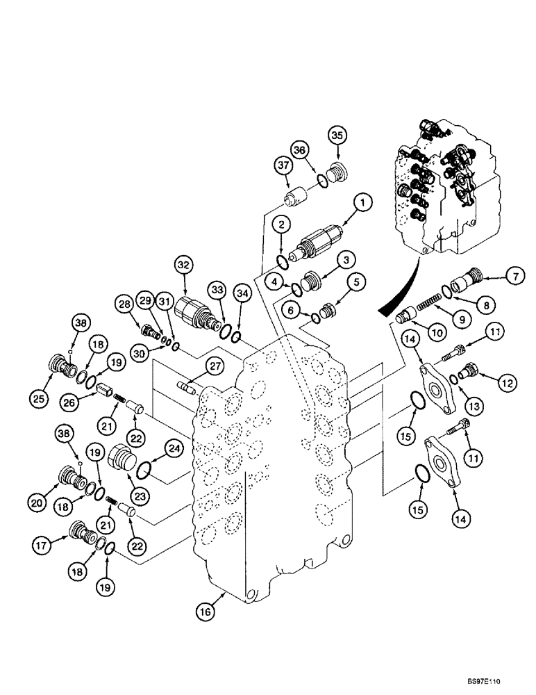 Схема запчастей Case 9010B - (8-112) - CONTROL VALVE, FOUR SPOOL HOUSING AND RELATED PARTS (08) - HYDRAULICS