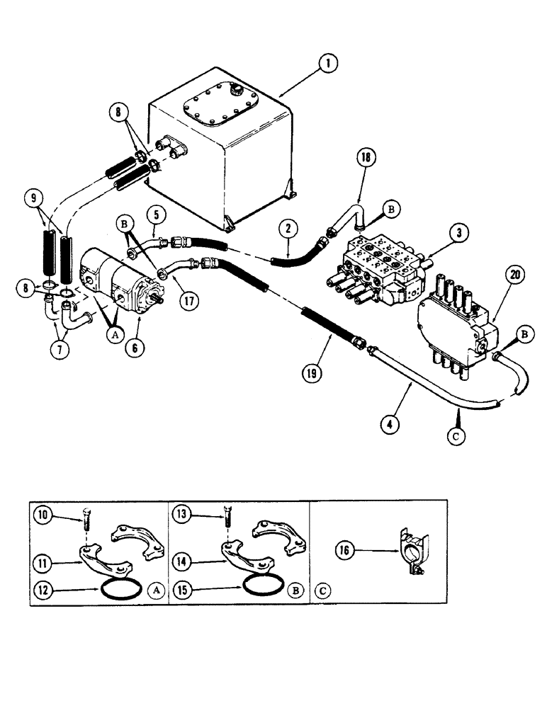 Схема запчастей Case 50 - (164) - RESERVOIR TO PUMP TO VALVES TUBING (USED ON UNITS W/SN. 6280345 & AFTER) (SN.6279926 & AFTER) (35) - HYDRAULIC SYSTEMS