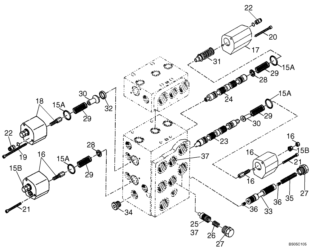 Схема запчастей Case 621D - (08-15A) - VALVE ASSY - PISTON AXIS - Z-BAR (08) - HYDRAULICS