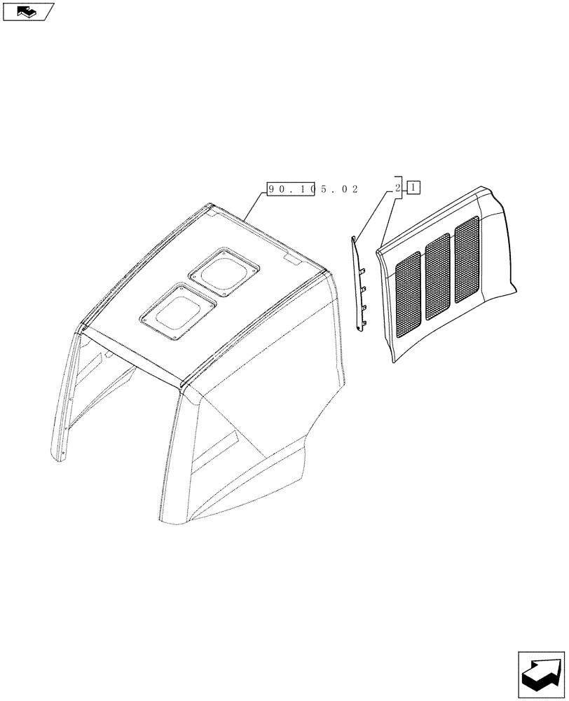 Схема запчастей Case 821F - (90.105.04) - HOOD PANEL RIGHT SIDE (90) - PLATFORM, CAB, BODYWORK AND DECALS