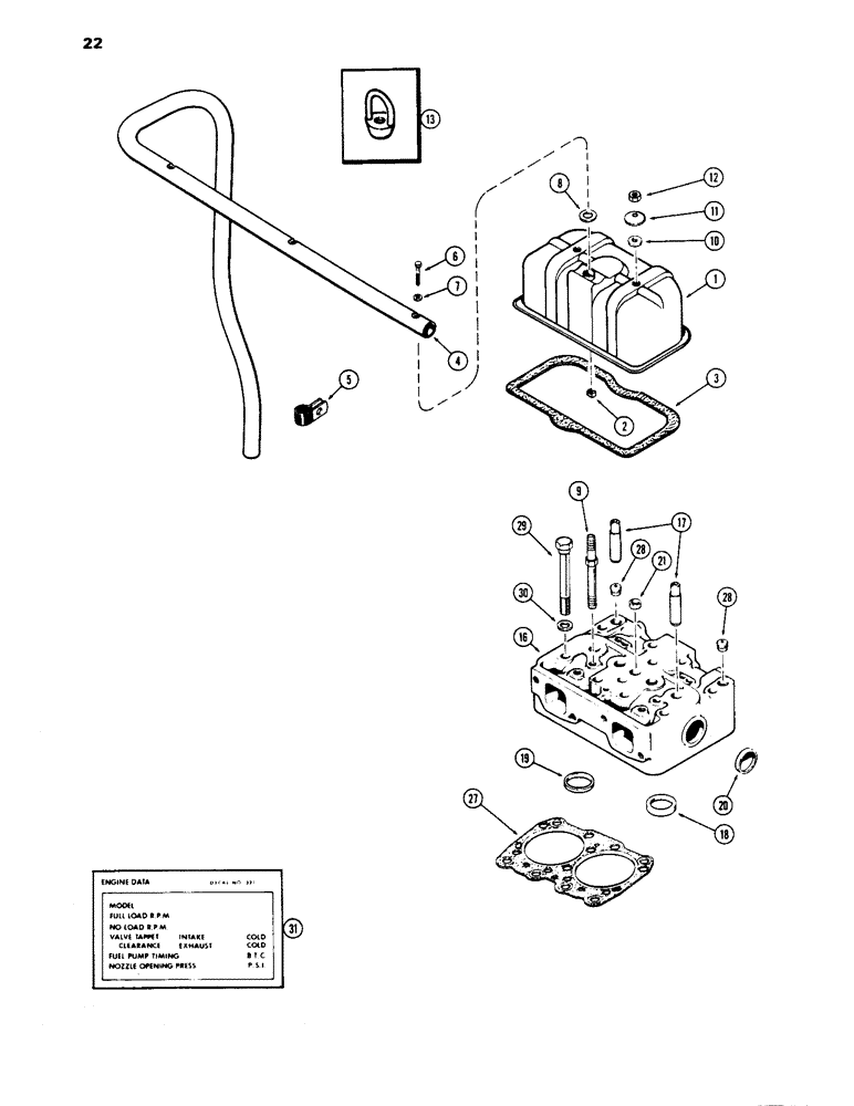 Схема запчастей Case 1450 - (022) - CYLINDER HEAD AND COVER, 504BDT DIESEL ENGINE (02) - ENGINE