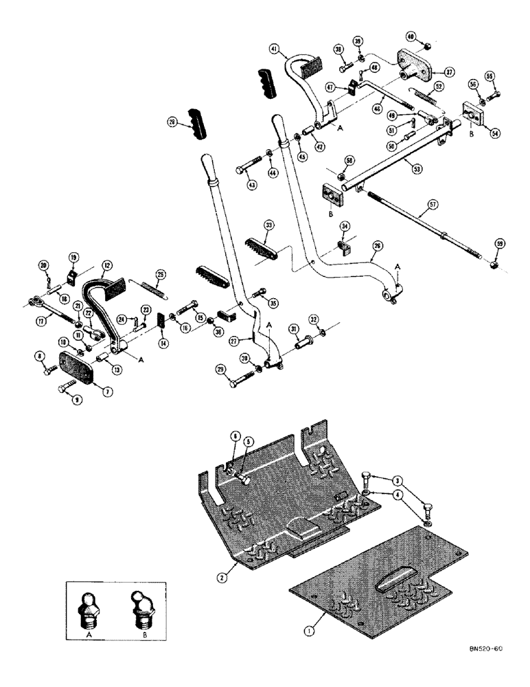 Схема запчастей Case 420C - (098) - FLOOR PLATE, CLUTCH AND BRAKE PEDALS, AND STEERING LINKAGE (05) - UPPERSTRUCTURE CHASSIS