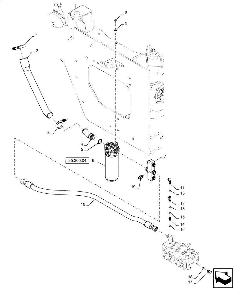 Схема запчастей Case 621F - (35.300.01) - HYDRAULIC RESERVOIR RETURN LINE (35) - HYDRAULIC SYSTEMS