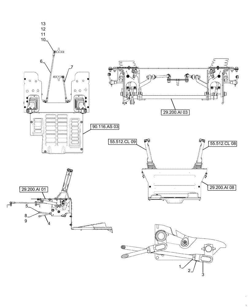 Схема запчастей Case TR270 - (29.200.AI[07]) - HAND CONTROLS, MD FRAME SERVO (SR200, TR270) (29) - HYDROSTATIC DRIVE