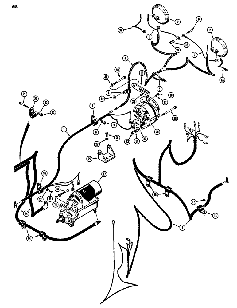 Схема запчастей Case 455B - (068) - FRONT ELECTRICAL WIRING, STARTER, ALTERNATOR, AND HEAD LAMPS (06) - ELECTRICAL SYSTEMS