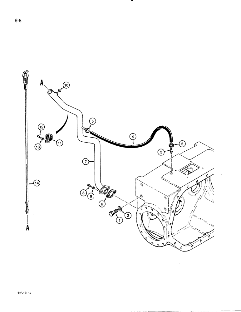 Схема запчастей Case 450C - (6-08) - TRANSMISSION MOUNTING, BREATHER, AND DIPSTICK (06) - POWER TRAIN