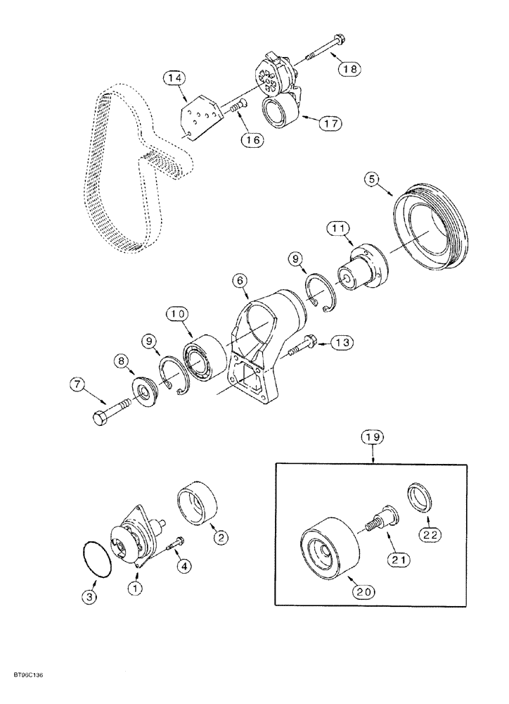 Схема запчастей Case 550G - (2-22) - WATER PUMP SYSTEM, 4-390 AND 4T-390 ENGINE, PRIOR TO CRAWLER P.I.N. JJG0255794 (01) - ENGINE