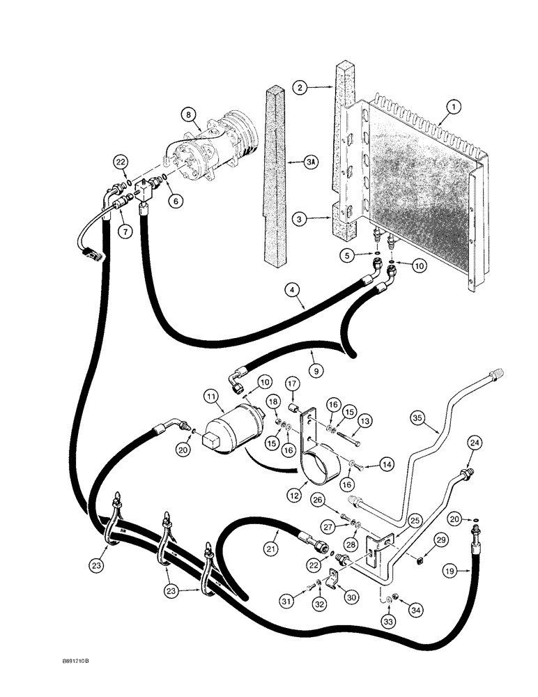 Схема запчастей Case 580SK - (9-158) - CONDENSER, RECEIVER-DRIER AND AIR CONDITIONER LINES (09) - CHASSIS/ATTACHMENTS