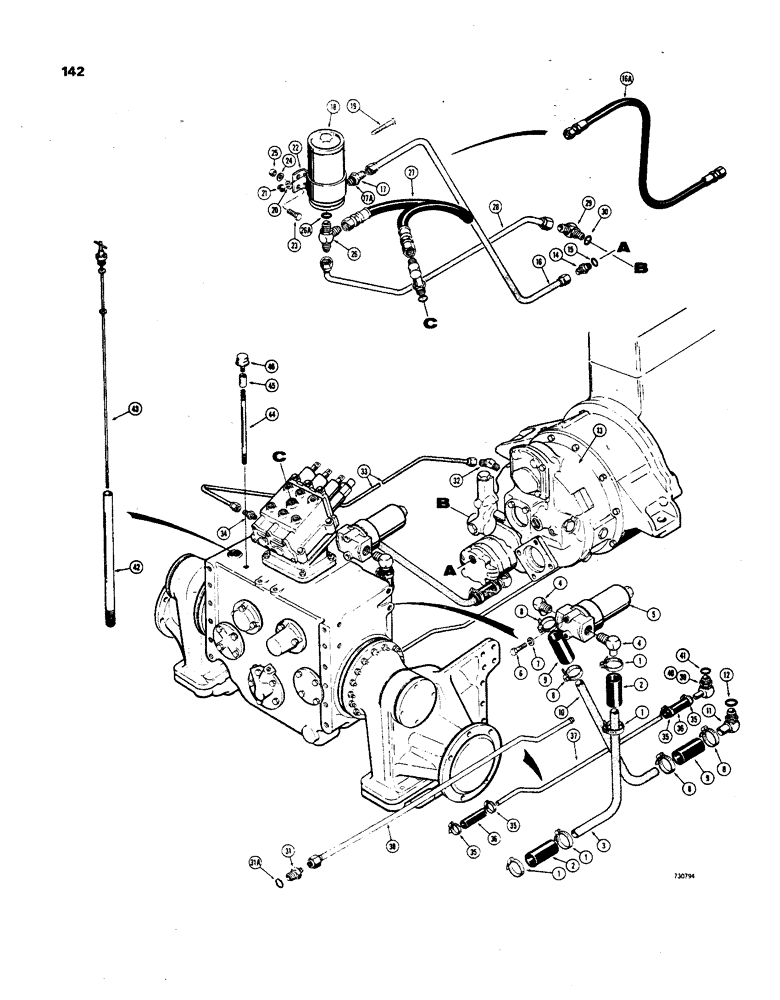 Схема запчастей Case 850 - (142) - BASIC TRACTOR HYDRAULICS, CONVERTER TO TRANSMISSION (07) - HYDRAULIC SYSTEM