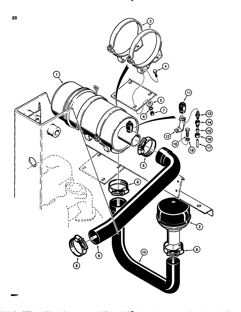 Схема запчастей Case 1845 - (020) - AIR CLEANER AND PRE-CLEANER MOUNTING PARTS, MACHINES WITH GASOLINE ENGINE (10) - ENGINE