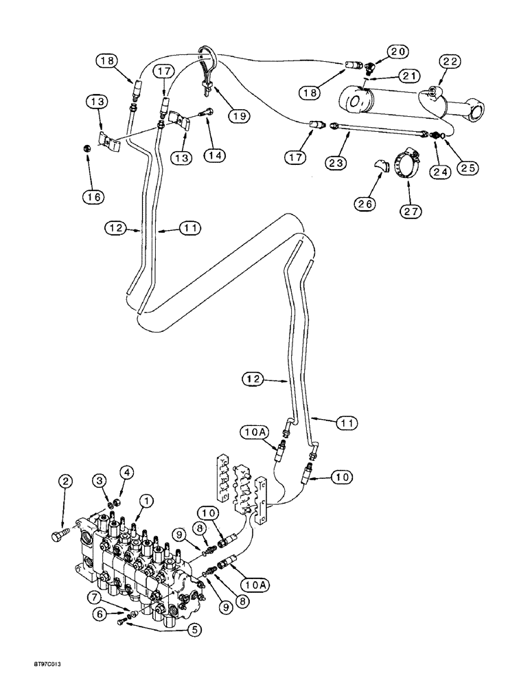 Схема запчастей Case 580SL - (8-036) - BACKHOE EXTENDABLE DIPPER HYDRAULIC CIRCUIT (08) - HYDRAULICS