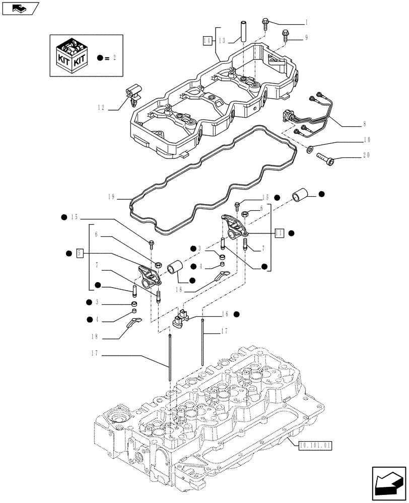 Схема запчастей Case F4HFE413J A003 - (10.106.02) - ROCKER SHAFT (2854376) (10) - ENGINE