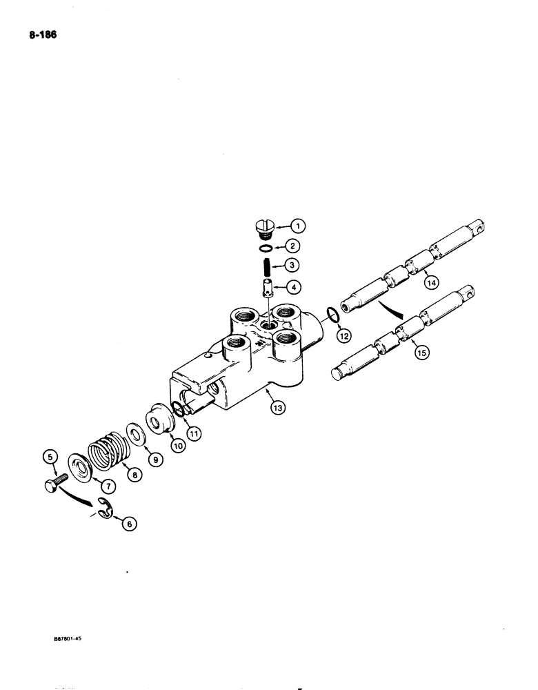 Схема запчастей Case 1825 - (8-186) - AUXILIARY HYDRAULIC CONTROL VALVE (08) - HYDRAULICS