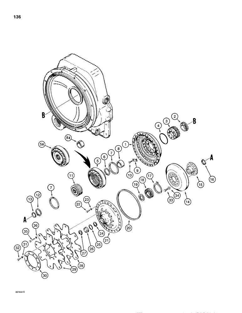 Схема запчастей Case 680H - (136) - TRANSMISSION IMPELLER, TURBINE, AND FLEXPLATE (06) - POWER TRAIN