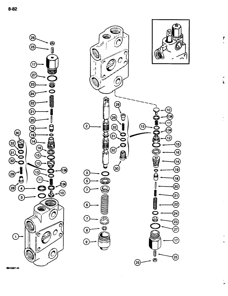 Схема запчастей Case 680L - (8-082) - BACKHOE CONTROL VALVE, DIPPER AND BUCKET SECTION (08) - HYDRAULICS