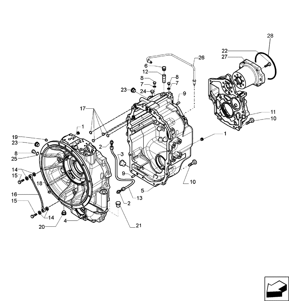 Схема запчастей Case 590SN - (21.112.01[01]) - TRANSMISSION - 4WD - HOUSING (21) - TRANSMISSION