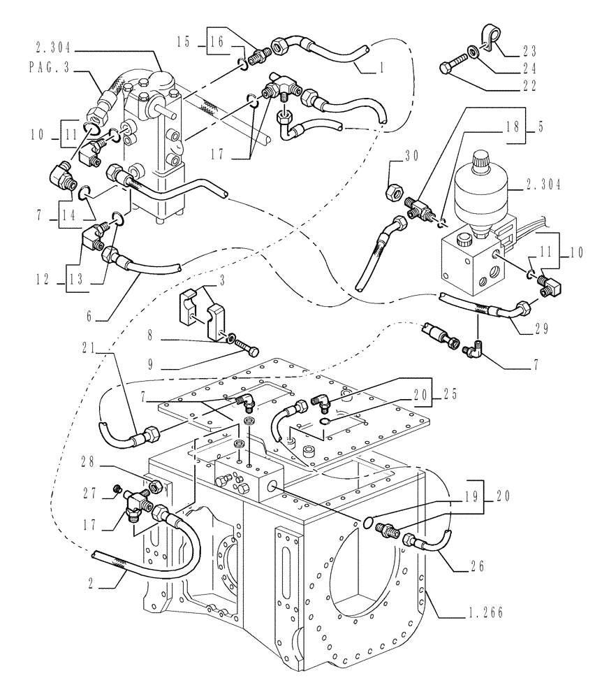 Схема запчастей Case 1850K - (2.319[02]) - BRAKE/STEERING DIFFERENTIAL CONNECTING PIPES (07) - HYDRAULIC SYSTEM/FRAME