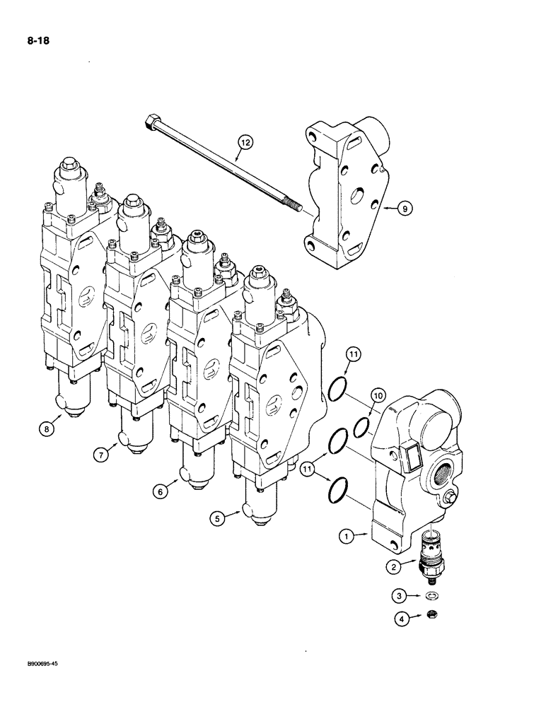 Схема запчастей Case 1085C - (8-018) - BOOM AND TOOL CONTROL VALVE - 1978153C1 (08) - HYDRAULICS