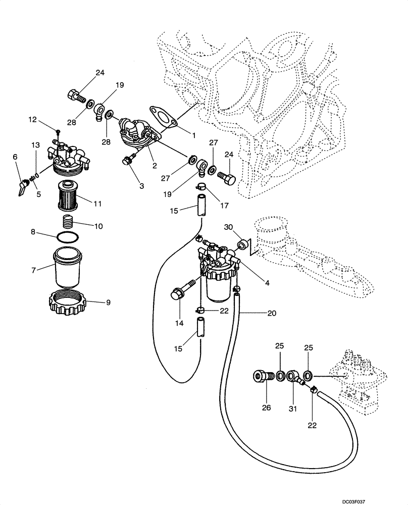 Схема запчастей Case CX14 - (03-04[00]) - FUEL FILTER (03) - FUEL SYSTEM