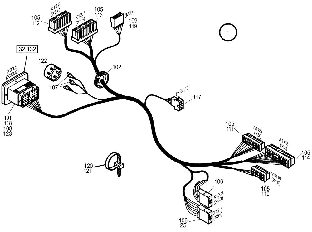 Схема запчастей Case 221D - (32.133[004]) - CABLE HARNESS FRONT CARRIAGE FAST GEAR (OPTION) (S/N 581101-UP) (55) - ELECTRICAL SYSTEMS