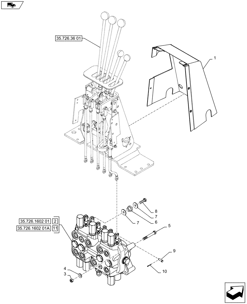 Схема запчастей Case 590SN - (35.726.1904) - BACKHOE CONTROL VALVE, 6-SPOOL, MOUNTING PARTS, STANDARD DIPPER, W/ FOOT SWING CONTROLS (35) - HYDRAULIC SYSTEMS